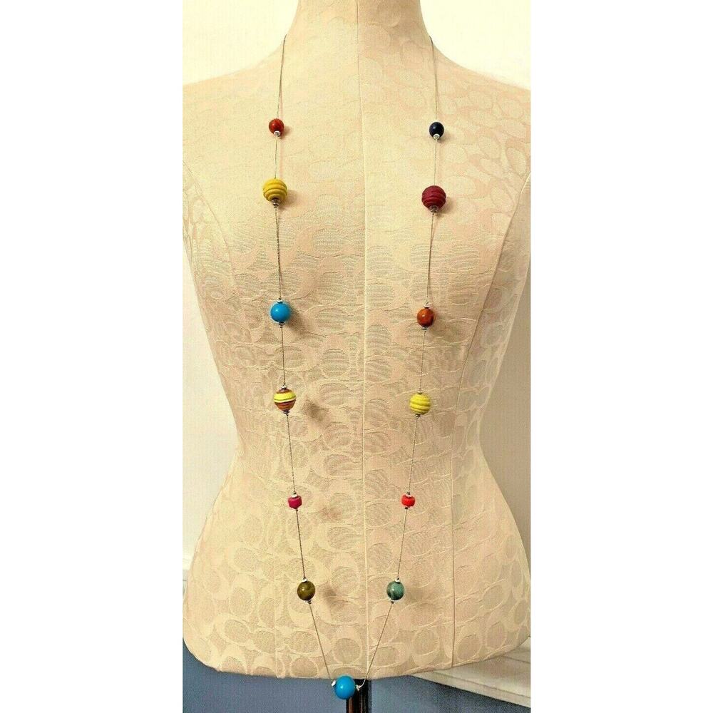 Ashley Cooper Silvertone Bead Adjustable Necklace 52" Lightweight Bright Beads